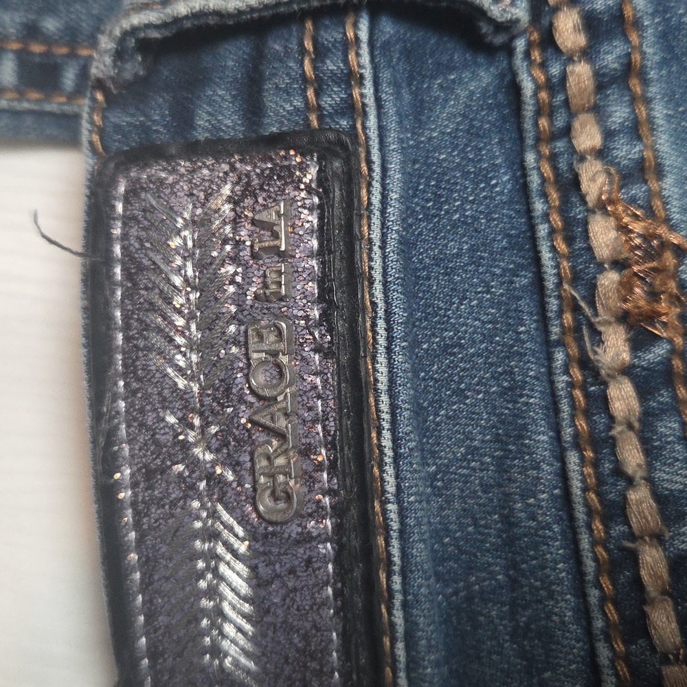 Grace in LA Blue Jeans with Brown Embroidery - Picture 3 of 10
